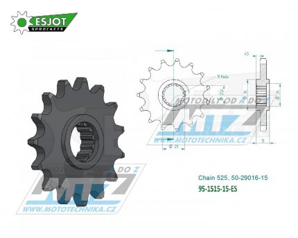 Koleko etzov (pastorek) 1515-15zub ESJOT 50-29016-15 - Kawasaki ZRX400 + ZX6R Ninja