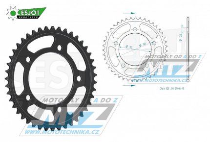 Rozeta ocelov (pevodnk) 1304-43zub ESJOT 50-29016-43 - Honda CBF500 + CB600F Hornet + CBF600 + CBR600 + CB650R + CBR900RR Fire Blade + VT750C Shadow + XL1000V Varadero