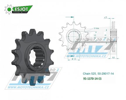 Koleko etzov (pastorek) 1370-14zub ESJOT 50-29017-14 - Honda CRF1000+CRF1100 Africa Twin + XL1000V Varadero + CBR900RR+CBR1000RR Fireblade + CB600F Hornet+CBF600+CBR600F+CBR600R+CBR600RR + CB650F+CB650R+CBR650F+CBR650R