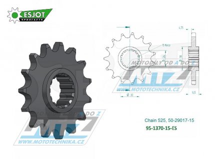 Koleko etzov (pastorek) 1370-15zub ESJOT 50-29017-15 - Honda CRF1000+CRF1100 Africa Twin + XL1000V Varadero + CBR900RR+CBR1000RR Fireblade + CB600F Hornet+CBF600+CBR600F+CBR600R+CBR600RR + CB650F+CB650R+CBR650F+CBR650R