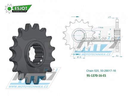 Koleko etzov (pastorek) 1370-16zub ESJOT 50-29017-16 - Honda CRF1000+CRF1100 Africa Twin + XL1000V Varadero + CBR900RR+CBR1000RR Fireblade + CB600F Hornet+CBF600+CBR600F+CBR600R+CBR600RR + CB650F+CB650R+CBR650F+CBR650R