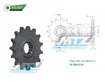 Koleko etzov (pastorek) 1586-15zub ESJOT 50-29018-15 - Yamaha YZF R6 + TDM850 + TRX850