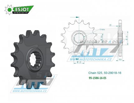 Koleko etzov (pastorek) 1586-16zub ESJOT 50-29018-16 - Yamaha YZF R6 + TDM850 + TRX850