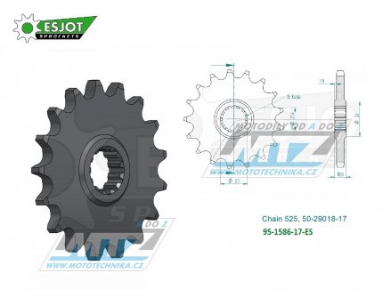 Koleko etzov (pastorek) 1586-17zub ESJOT 50-29018-17 - Yamaha YZF R6 + TDM850 + TRX850