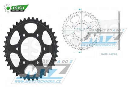 Rozeta ocelov (pevodnk) 1489-40zub ESJOT 50-29018-40 - Kawasaki KLZ1000 Versys + Z900+Z900RS + Z1000+Z1000SX+ZR1000+Z1000H2 + ZX6R Ninja+ZX7R Ninja+ZX9R Ninja+ZX10R Ninja + ZX1000 Ninja + ZZR600+ZX600