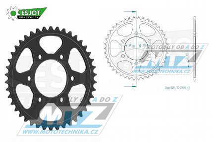 Rozeta ocelov (pevodnk) 1489-42zub ESJOT 50-29018-42 - Kawasaki KLZ1000 Versys + Z900+Z900RS + Z1000+Z1000SX+ZR1000+Z1000H2 + ZX6R Ninja+ZX7R Ninja+ZX9R Ninja+ZX10R Ninja + ZX1000 Ninja + ZZR600+ZX600