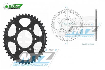 Rozeta ocelov (pevodnk) 1489-43zub ESJOT 50-29018-43 - Kawasaki KLZ1000 Versys + Z900+Z900RS + Z1000+Z1000SX+ZR1000+Z1000H2 + ZX6R Ninja+ZX7R Ninja+ZX9R Ninja+ZX10R Ninja + ZX1000 Ninja + ZZR600+ZX600