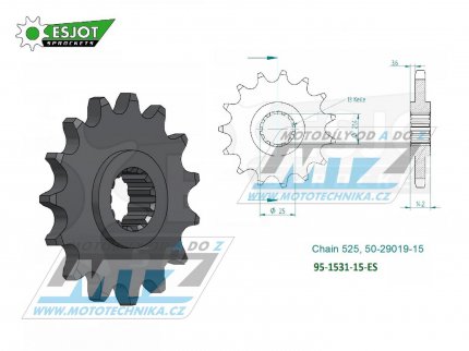 Koleko etzov (pastorek) 1531-15zub ESJOT 50-29019-15 - Kawasaki ZR750 Zephyr / 95-99