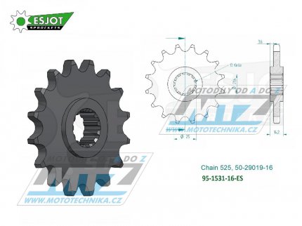 Koleko etzov (pastorek) 1531-16zub ESJOT 50-29019-16 - Kawasaki ZR750 Zephyr / 95-99