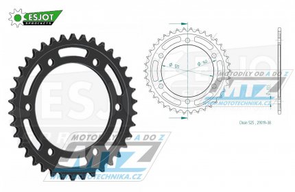 Rozeta ocelov (pevodnk) 0498-38zub ESJOT 50-29019-38 - Kawasaki ZR7+ZR7S + ZX6R Ninja + ZR750 Zephyr + W650 + Suzuki GSXR750 + GSXR600