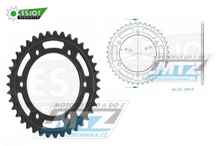 Rozeta ocelov (pevodnk) 0498-39zub ESJOT 50-29019-39 - Kawasaki ZR7+ZR7S + ZX6R Ninja + ZR750 Zephyr + W650 + Suzuki GSXR750 + GSXR600