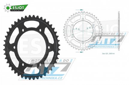 Rozeta ocelov (pevodnk) 0498-44zub ESJOT 50-29019-44 - Kawasaki ZR7+ZR7S + ZX6R Ninja + ZR750 Zephyr + W650 + Suzuki GSXR750 + GSXR600