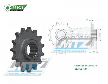 Koleko etzov (pastorek) 0704-15zub ESJOT 50-29020-15 - Aprilia 1000 + 1100 + BMW F650GS+ F700GS + F800GS + F850GS + F900R + Husqvarna 900