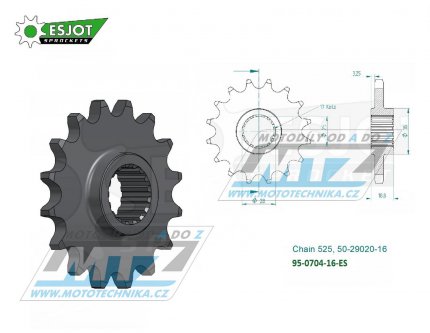 Koleko etzov (pastorek) 0704-16zub ESJOT 50-29020-16 - Aprilia 1000 + 1100 + BMW F650GS+ F700GS + F800GS + F850GS + F900R + Husqvarna 900