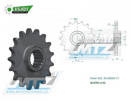 Koleko etzov (pastorek) 0704-17zub ESJOT 50-29020-17 - Aprilia 1000 + 1100 + BMW F650GS+ F700GS + F800GS + F850GS + F900R + Husqvarna 900