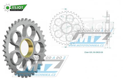 Rozeta ocelov (pevodnk) 29020-36zub ESJOT 50-29020-36 - Ducati 1100 Hypermotard Evo + 821 Hypermotard + 821 Hyperstrada + 848 + 916 Mono Biposto + 916 Super Sport + 996 Monster + 998 SPS