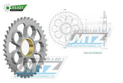 Rozeta ocelov (pevodnk) 29020-38zub ESJOT 50-29020-38 - Ducati 1100 Hypermotard Evo + 821 Hypermotard + 821 Hyperstrada + 848 + 916 Mono Biposto + 916 Super Sport + 996 Monster + 998 SPS