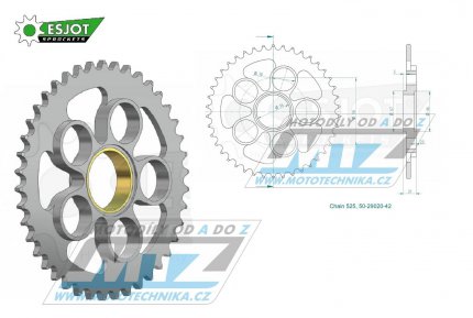 Rozeta ocelov (pevodnk) 29020-42zub ESJOT 50-29020-42 - Ducati 1100 Hypermotard Evo + 821 Hypermotard + 821 Hyperstrada + 848 + 916 Mono Biposto + 916 Super Sport + 996 Monster + 998 SPS