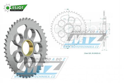 Rozeta ocelov (pevodnk) 29020-43zub ESJOT 50-29020-43 - Ducati 1100 Hypermotard Evo + 821 Hypermotard + 821 Hyperstrada + 848 + 916 Mono Biposto + 916 Super Sport + 996 Monster + 998 SPS