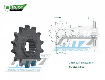 Koleko etzov (pastorek) 1371-14zub ESJOT 50-29021-14 - Honda CB600F Hornet + CB600S F2 Hornet + CBF600 + CBR600F