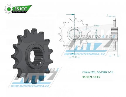 Koleko etzov (pastorek) 1371-15zub ESJOT 50-29021-15 - Honda CB600F Hornet + CB600S F2 Hornet + CBF600 + CBR600F