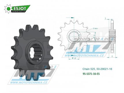 Koleko etzov (pastorek) 1371-16zub ESJOT 50-29021-16 - Honda CB600F Hornet + CB600S F2 Hornet + CBF600 + CBR600F