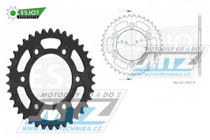 Rozeta ocelov (pevodnk) 0745-38zub ESJOT 50-29021-38 - Ducati 916 Monster S4 + 1000 Monster i.e. + 916 Sport Touring + 992 Sport Touring + 996 Sport Touring + 944 Sport Turismo + 1000 Sport + 1000SS + 1000 Sportclassic GT