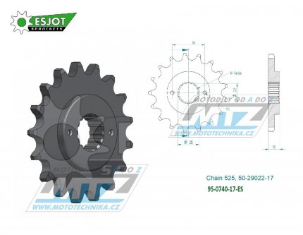 Koleko etzov (pastorek) 0740-17zub ESJOT 50-29022-17 - Ducati 795 Monster + 796 Hypermotard + 796 Monster + 916 Sport Touring + 944 Sport Turismo + 950 Multistrada + 996 Biposto + 996 Monster + 996 SPS + 996 Sport Touring