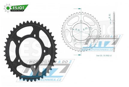 Rozeta ocelov (pevodnk) 0702-43zub ESJOT 50-29022-43 - Aprilia 750 Dorsoduro + 750 Dorsoduro Factory + 850 Mana + 900 Dorsoduro ABS + 900 Shiver ABS + 1000RSV R + 1000 Tuono R Racing + 1200 Dorsoduro