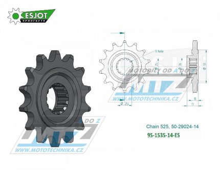 Koleko etzov (pastorek) 1535-14zub ESJOT 50-29024-14 - Kawasaki ZZR600 + ZX6R Ninja