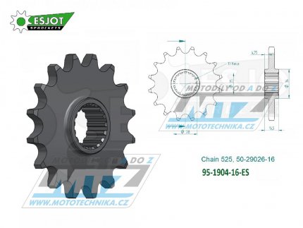 Koleko etzov (pastorek) 1904-16zub ESJOT 50-29026-16 - KTM 950 LC8 Adventure + 950 LC8 Supermoto + 990 Adventure + 990SM + 1050 Adventure + 1090 Adventure + 1190RC8 + 1190 Adventure + 1290 Superadventure + 1290 Superduke