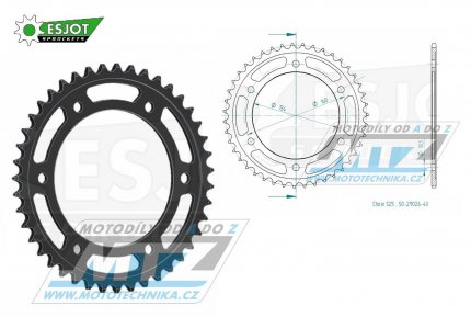 Rozeta ocelov (pevodnk) 1307-43zub ESJOT 50-29026-43 - Honda CBR600F / 01-07 + CBR600FS Sport / 01-02 + CBR600R / 09-20 + CBR600RA + CBR600RR / 03-20