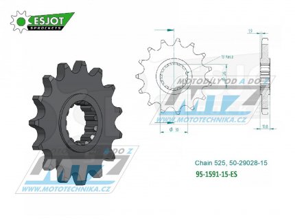 Koleko etzov (pastorek) 1591-15zub ESJOT 50-29028-15 - Yamaha XTZ690 Tenere+700 Tenere + FZ07+FZ8+FZ09+FJ09 + MT07+MT09+MT10 + XSR700+XSR900 + 900 Tracer + 900 Nikken+TDM900+YZF-R1