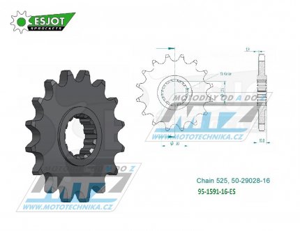 Koleko etzov (pastorek) 1591-16zub ESJOT 50-29028-16 - Yamaha XTZ690 Tenere+700 Tenere + FZ07+FZ8+FZ09+FJ09 + MT07+MT09+MT10 + XSR700+XSR900 + 900 Tracer + 900 Nikken+TDM900+YZF-R1