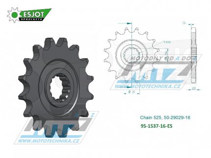 Koleko etzov (pastorek) 1537-16zub ESJOT 50-29029-16 - Kawasaki Z900 + Z900 ABS + Z900RS + KLZ1000 Versys + NINJA 1000SX + KLV1000 + Z1000 + Z1000R + Z1000SX + ZX1000 + ZX9R + ZX10R + ZX10RR