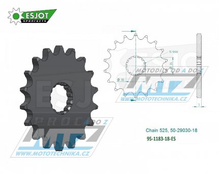 Koleko etzov (pastorek) 1183-18zub ESJOT 50-29030-18 - Triumph 800 America + 800 Bonneville + 800 Speedmaster + 865 America + 865 Bonneville + 865 Scrambler + 865 Speedmaster + 865 Thruxton