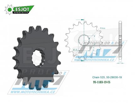 Koleko etzov (pastorek) 1183-19zub ESJOT 50-29030-19 - Triumph 800 America + 800 Bonneville + 800 Speedmaster + 865 America + 865 Bonneville + 865 Scrambler + 865 Speedmaster + 865 Thruxton