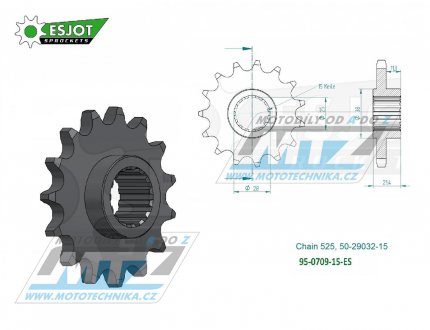 Koleko etzov (pastorek) 0709-15zub ESJOT 50-29032-15 - Aprilia 750 Dorsoduro / 07-16 + 750SL Shiver / 07-16 + 900 Dorsoduro / 17-20 + 900 Shiver / 17-20 + 1200 Dorsoduro V4R / 11-16