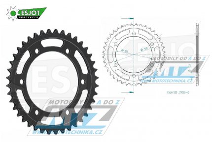 Rozeta ocelov (pevodnk) 29033-40zub ESJOT 50-29033-40 - Cagiva 1000 Raptor Chain 525 + 650 Raptor + 650 V-Raptor + MOTOMORINI 1200 Corsaro + 1200 Gran Passo + 1200 Sport +  950