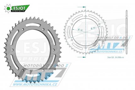 Rozeta ocelov (pevodnk) 29034-44zub ESJOT 50-29034-44 - Hyosung GT650 R/S Comet + F1 / 04-10 + GT650 Naked / 04-06 + GT650R Sporttouring+GT650S Sport / 05-08 + GT650S EFI / 11