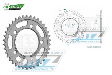 Rozeta ocelov (pevodnk) 0898-38zub ESJOT 50-29035-38 - KTM 950 LC8 Supermoto + 990 Supermoto + 990 SMR + 990 SMT + 990 Superduke + 1190 RC8 + 1190 RC8 R