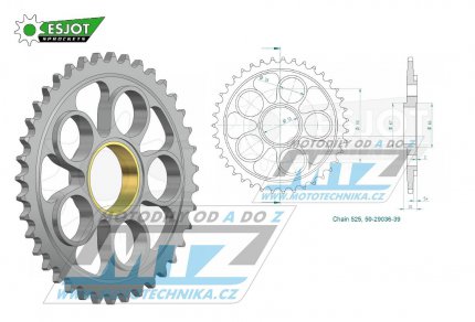 Rozeta ocelov (pevodnk) 0752-39zub ESJOT 50-29036-39 (vetn vnitnho vnce 0750) - Ducati 796 Hypermotard + 795 Monster + 820 Hypermotard + 820 Hyperstrada + 848 + 821 Hypermotard + 916 Monster + 939 Hypermotard + 996 Biposto + 998 + 1000 Monst