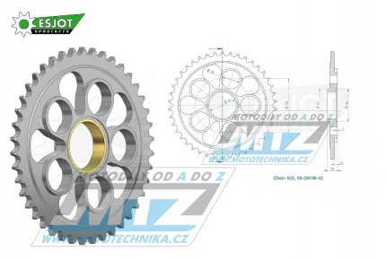 Rozeta ocelov (pevodnk) 0752-42zub ESJOT 50-29036-42 (vetn vnitnho vnce 0750) - Ducati 796 Hypermotard + 795 Monster + 820 Hypermotard + 820 Hyperstrada + 848 + 821 Hypermotard + 916 Monster + 939 Hypermotard + 996 Biposto + 998 + 1000 Monst