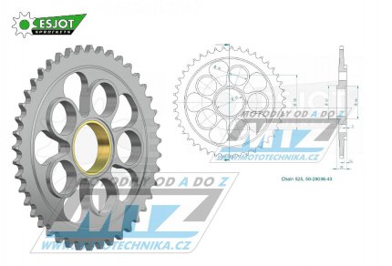 Rozeta ocelov (pevodnk) 0752-43zub ESJOT 50-29036-43 (vetn vnitnho vnce 0750) - Ducati 796 Hypermotard + 795 Monster + 820 Hypermotard + 820 Hyperstrada + 848 + 821 Hypermotard + 916 Monster + 939 Hypermotard + 996 Biposto + 998 + 1000 Monst