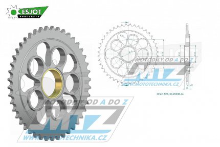 Rozeta ocelov (pevodnk) 0752-44zub ESJOT 50-29036-44 (vetn vnitnho vnce 0750) - Ducati 796 Hypermotard + 795 Monster + 820 Hypermotard + 820 Hyperstrada + 848 + 821 Hypermotard + 916 Monster + 939 Hypermotard + 996 Biposto + 998 + 1000 Monst