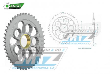 Rozeta ocelov (pevodnk) 0752-45zub ESJOT 50-29036-45 (vetn vnitnho vnce 0750) - Ducati 796 Hypermotard + 795 Monster + 820 Hypermotard + 820 Hyperstrada + 848 + 821 Hypermotard + 916 Monster + 939 Hypermotard + 996 Biposto + 998 + 1000 Monst