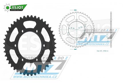 Rozeta ocelov (pevodnk) 2014-44zub ESJOT 50-29038-44 - Triumph 675 Daytona + 675 Street Triple + 800 Tiger + 1200 Bonneville T120 + 1200 Bonneville Bobber + 1200 Bonneville Speed Twin + 1200 Thruxton + 1200 Scrambler