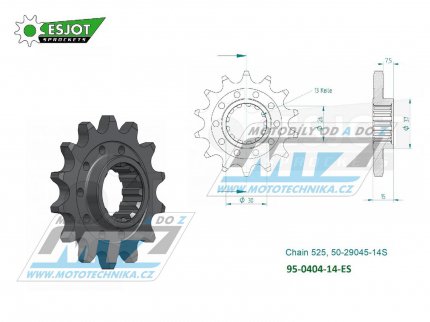 Koleko etzov (pastorek) 0404-14zub ESJOT 50-29045-14S - BMW S1000R + S1000RR + S1000RR Sport + S1000XR + 1000HP4