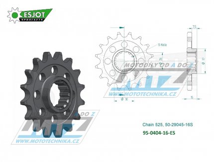 Koleko etzov (pastorek) 0404-16zub ESJOT 50-29045-16S - BMW S1000R + S1000RR + S1000RR Sport + S1000XR + 1000HP4