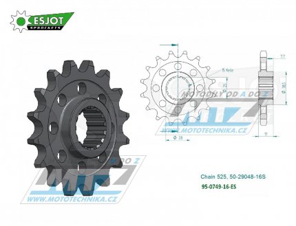 Koleko etzov (pastorek) 0749-16zub ESJOT 50-29048-16S - Ducati 1103 Streetfighter + 1199 Panigale + 1199 Superleggeria + 1299 Panigale + 1103 Panigale